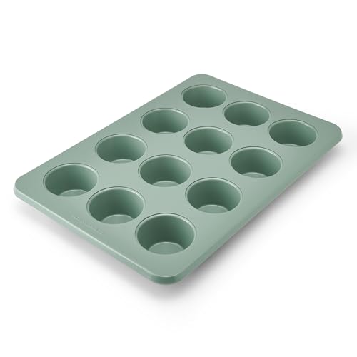 KitchenAid Nonstick Aluminized Steel Muffin Pan, Dishwasher Safe, 12 Cup, Cardamom - color: Cardamom, size: 12 Cup