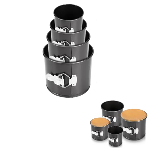 Springform Pan Set of 4,Heighten Non-stick Round Cake Pan Set with Removable Bottom,Includes 4 Pieces 4" 4.7" 5.7"6.7'',Leak-Proof Baking Pans
