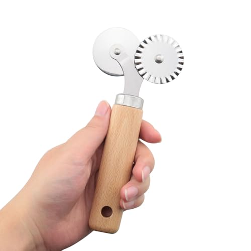 Stainless Steel Pastry Double Cutter Wheel 360 Degree Rolling Embossing Wheel Pasta Cutter Dough Scalloper Grid Roller Pizza Maker Pie Tool Kitchen Baking Utensils