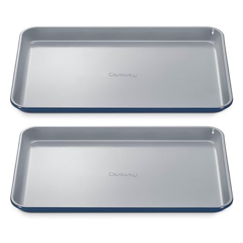 Caraway Non-Stick Ceramic Medium Baking Sheet Duo - color: Navy, size: 2x Medium 10" x 15"