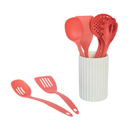 Glad Kitchen Utensils Set, 8pcs - Nonstick Cooking Tools with Utensil Holder - Nylon Spoon, Ladle, Skimmer, Spaghetti Server, and Turner Spatula Set - Dishwasher Safe, Rust - color: Rust, size: 8-piece Set