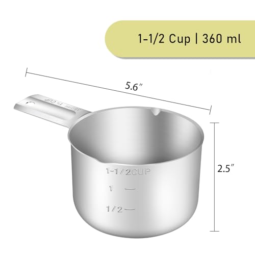1PCS 1-1/2CUP(360ml) Measuring Cup, 18/8 Stainless Steel Measure Scoop - size: 1-1/2cup|360ml|12oz