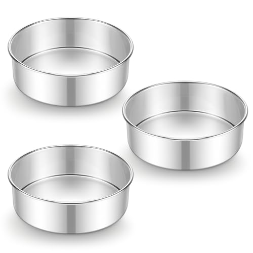 E-far 7 Inch Cake Pan Set of 3, Stainless Steel Round Baking Pans Tins - size: 7 x 2 Inch