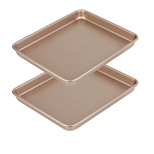 11 Inch Baking Sheets Pan Nonstick Set of 2, Walooza Cookie Sheet Replacement Toaster Oven Tray，Deep Size 1 inch Bakeware, Non Toxic & Heavy Duty & Easy Clean - color: Champagne Gold, size: 11 X 9 X 1 inch