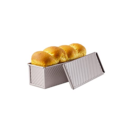 CHEFMADE Mini Pullman Loaf Pan with Lid, 0.66Lb Dough Capacity Non-Stick Rectangle Corrugated Toast Box for Oven Baking 2.8" x 8.3"x 2.7"(Champagne Gold) - size: 04 - 0.66Lb Dough-Cap. Corrugated (Mini)