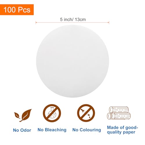 uxcell 100Pcs Parchment Paper Rounds 5 Inch, Round Parchment Paper Non Stick for Baking Small Cakes, Separating Frozen Meat, Toaster Oven, White