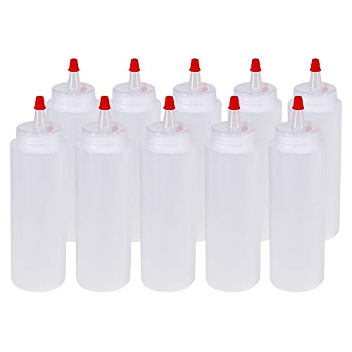 10 Pack 8 oz Plastic Squeeze Bottles with Red Tip Caps - size: 8 Ounces (Pack of 10)
