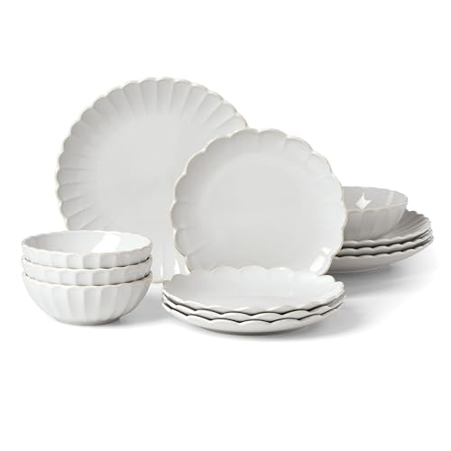 Lenox French Perle Scallop White Dinnerware Set with Accent Plates - color: White, style: 12-Piece Dinnerware Set