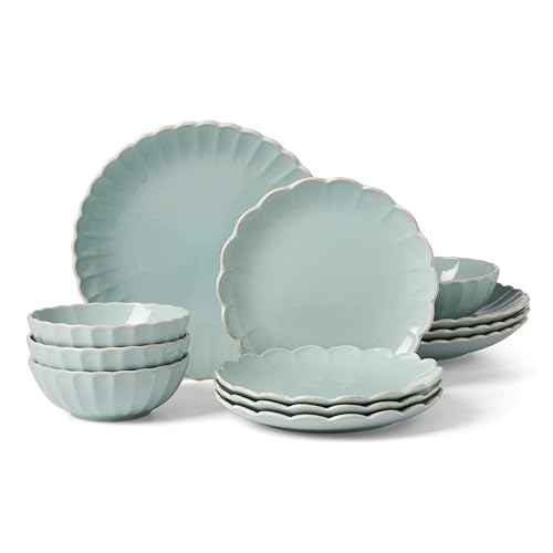 Lenox French Perle Scallop Ice Blue 12-Piece Dinnerware Set for 4 - color: Ice Blue, style: 12-Piece Dinnerware Set