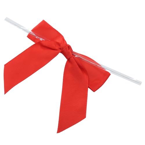 3.5 Inch Satin Ribbon Twist Tie Bows, Red, 50 Pack - color: Red