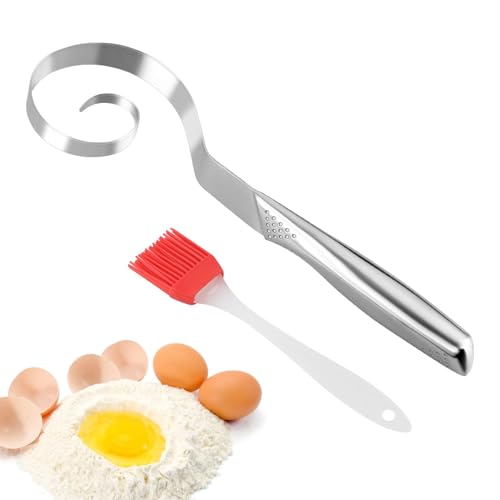 10" Stainless Steel Danish Dough Whisk with Silicone Basting Brush