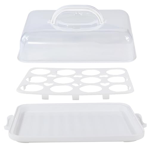 Cake Carrier with Lid, Cake Holder Cupcake Container for 12 Cupcakes 2 in 1 Portable Dessert Container for Pie Muffin Cobbler (White) - color: White
