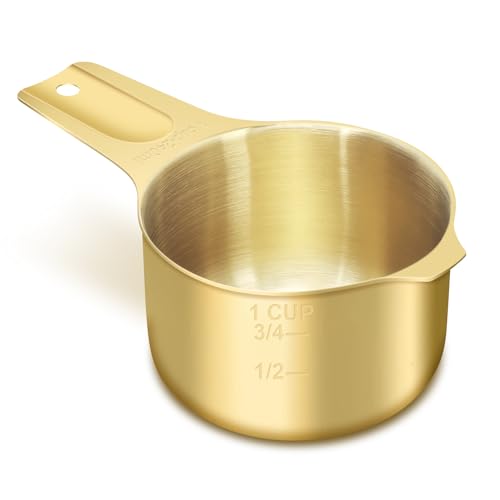 1 Cup (240 ml | 8 oz | 240 cc) Stainless Steel Measuring Cup, Metal Measuring Cup for Cooking & Baking(Gold) - color: Gold, size: 1 Cup (240 ml | 240 cc | 8 oz)