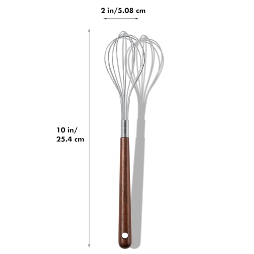 OYV Mini Whisk 10 Inch, 304 Stainless Steel Small Whisk with Walnut Handle - color: Walnut Brown