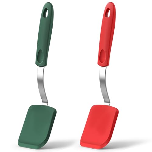 2Pcs Mini Silicone Cookie Brownie Spatula, Solid Flat, Red, Green - color: Red, Green, style: Solid Flat
