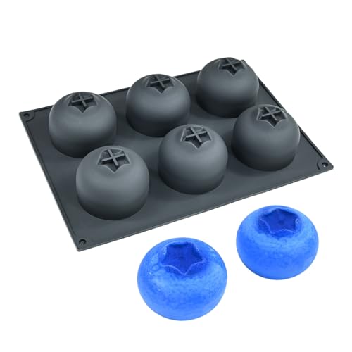 mostsom Blueberry Silicone Mold, 6-Cavity Shape Mousse Cake Molds, 3D Fruit Ice Cream Candy Molds, Non-Stick Sphere Silicone Molds for Chocolate French Fruit Cake Decoration (D_ Blueberry)