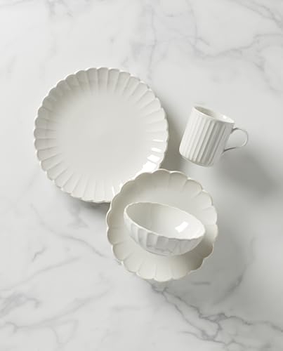 Lenox French Perle Scallop White Stoneware 4-Piece Dinnerware Set for 1 - color: White, style: 4-Piece Place Setting White