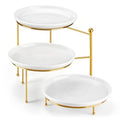 MALACASA Round 3 Tier Serving Tray, 10.25" White Porcelain Dessert Stand - color: White Gold