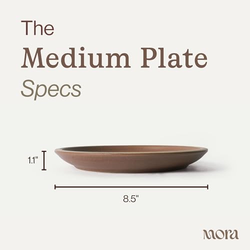 MORA Medium Plates Set of 4, 8.5 inch Ceramic Pottery Salad Plates - Microwave, Oven and Dishwasher Safe - Harvest - color: Harvest