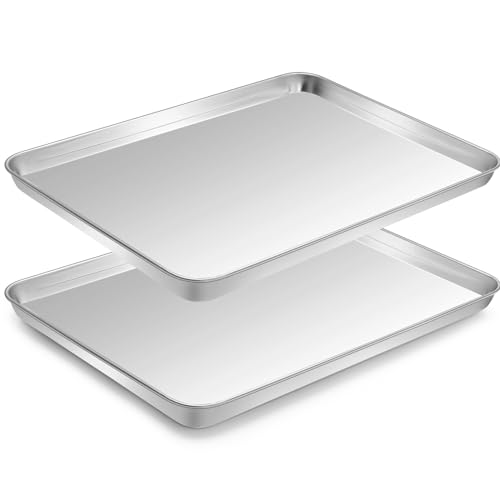Half Sheet Pan of 2, CEKEE Stainless Steel Baking Sheet Pan Tray Cookie Sheet, Size 18 x 13 x 1 inch, Healthy & Non Toxic, Rust Free & Mirror Finish, Easy Clean & Dishwasher Safe - size: 18 INCH
