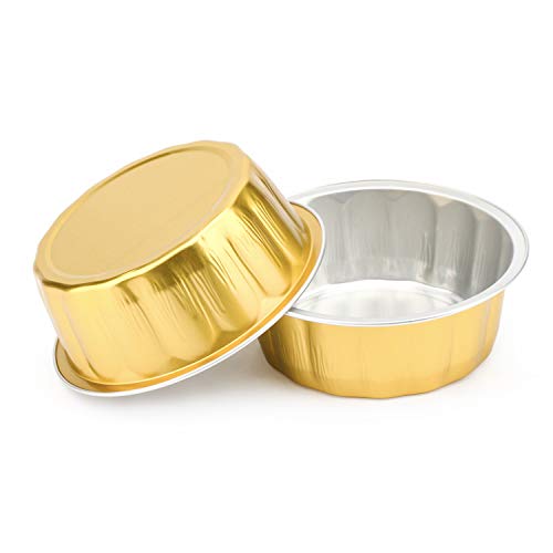 Beasea Disposable Ramekins with Lids, 8oz 100 Pack Golden Aluminum Foil Cups Disposable Creme Brulee Muffin Cupcake Baking Cup Mini Pudding Cups for Party Wedding Birthday - color: Golden, size: 8oz 100pcs