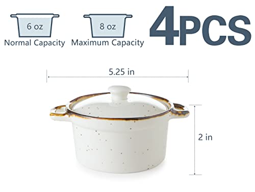 ONEMORE Mini Cocotte Set of 4, 6 oz Ceramic Ramekins with Lids and Handles, Small Casserole Dishes for Oven, Mini Dutch Oven for French Onion Soup, Souffle and Baking, Microwave & Dishwasher Safe, Creamy White - size: 6 oz