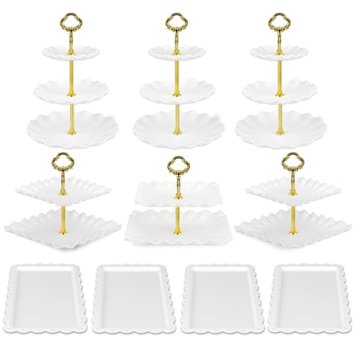 Pack of 11 NWK Cake Stand Set of Cupcake Stand, Tray & Table Cloth (Gold) - color: Gold