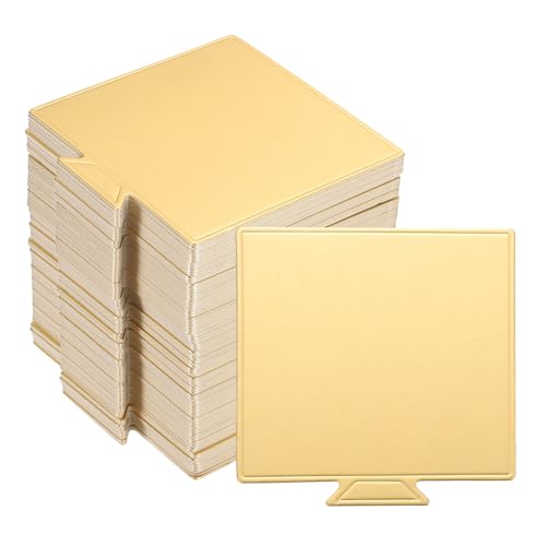 uxcell 100pcs Mini Cake Boards, Mousse Cake Cardboards Square Cake Bases Plates Cupcake Dessert Displays Base Tray for Cakes, Pastries, Dessert Base - Grease Proof (Gold) - color: Gold, size: 3.6 x 3.3 inch