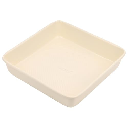 David Burke 9" Square Bake Pan, Carbon Steel, Non-Stick, PFTE & PFOA Free, Oven Safe – Cream - color: Cream, size: 9" Square Bake Pan