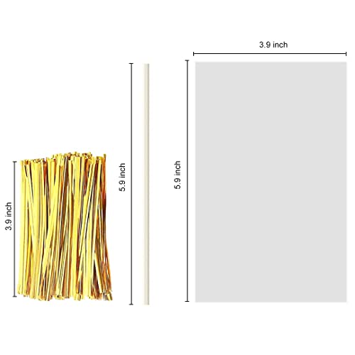 360Pcs Cake Pop Sticks and Wrappers Ties Kit - style: 120 Sticks, 120 Bags, 120 Gold Ties