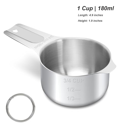 3/4 Cup (180 ml | 6 oz| 180 cc) Stainless Steel Measuring Cup, Metal Measuring Cup for Cooking & Baking - color: Stainless Steel, size: 3/4 Cup (180 ml | 180 cc | 6 oz)