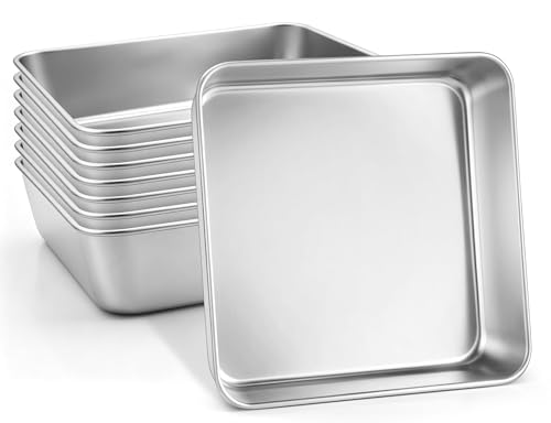 Leonyo Non-Toxic 8x8 Stainless Steel Baking Pan Square Cake Pan, 8 Pack - size: 8x8IN