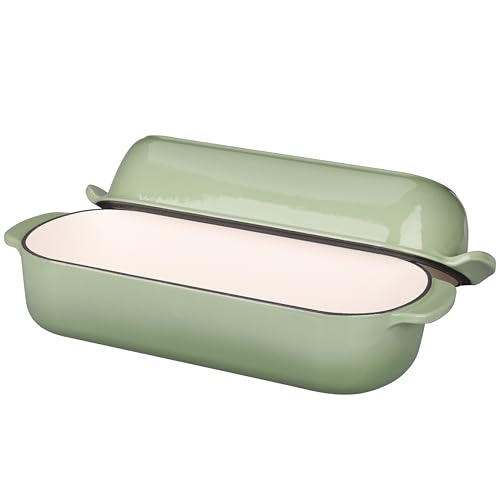 EDGING CASTING Enameled Cast Iron Loaf Pan with Lid, Bread pan, Dutch Oven Bread pan for Homemade Sourdough Bread Baking, 12.5x5.5 inch, 5qt, Pistachio Green - color: Pistachio Green