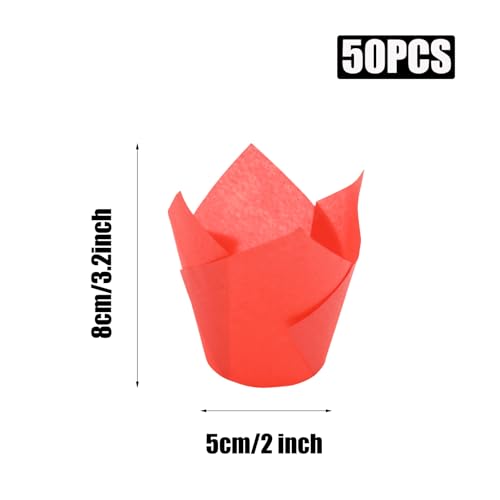 50 Pcs Red Tulip Cupcake Liners for Baking, Muffin Liners - color: Red