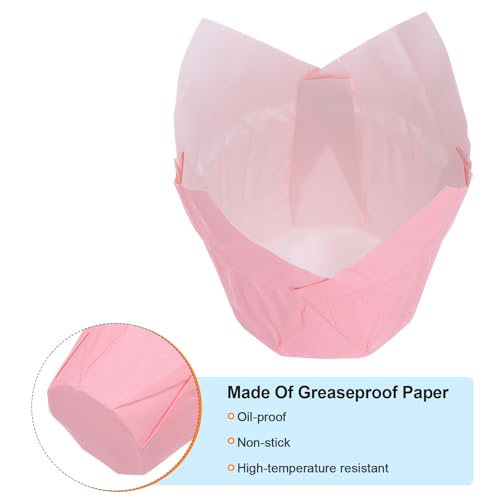 HARFINGTON 50pcs Tulip Cupcake Liners Greaseproof Baking Cups Paper Cupcake Wrappers Holders for Parties Weddings Birthdays, Pink - color: Pink