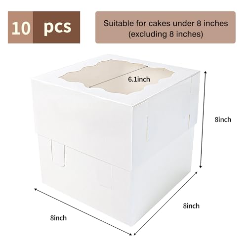 Moretoes 10pcs 8"x8"x8" Cake Boxes with Window, White Bakery Dessert Boxes
