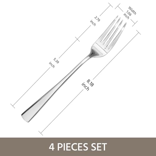 KINGSTONE Forks 4 Piece Dinner Forks Set, 18/10 Stainless Steel, 8.18 Inch - color: Silver, size: 4-Piece