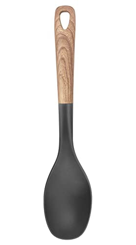 13" Non-Stick Cook Utensil w. Wood Pattern Handle, Unique Design, Heat Resistant, Turner Tongs, Spatula, Spoon, Brush, Whisk, Kitchen Gadgets with Holder for Nonstick Cookware (BPA Free) (Basting Spoon) - style: Basting Spoon