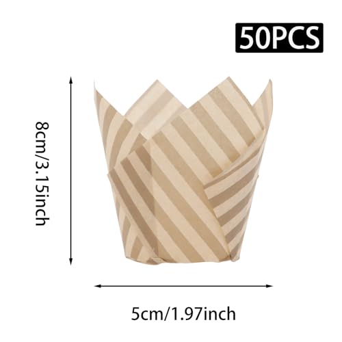 50 Pcs Tulip Cupcake Liners for Baking Cups, Natural Striped - color: Natrual Stripe