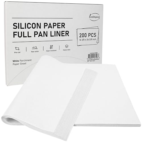 EcoDispose 200 Pcs Non-Stick Parchment Paper Baking Sheets 16-3/8"x24-3/8" - color: White, size: Full pan -200PCS