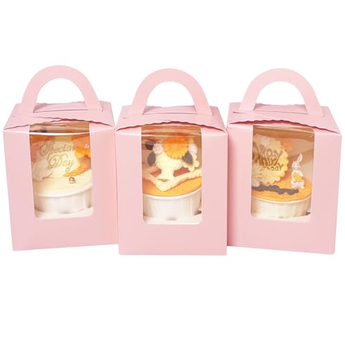 Bakepacker Auto-pop up Cupcake Boxes, Pink, 3.7 x 3.7 x 4.3 inch, 25 Count - color: Pink, size: 3.7x3.7x4.3inch/25packs