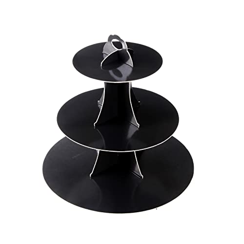 YLDW Cupcake Stand, 3-Tier Cupcake Stand Display, Cardboard Cup Cake Tower Stand, Disposable Dessert Stand for Birthday Tea Party Baby Shower Treat Decorations, Black - color: Black
