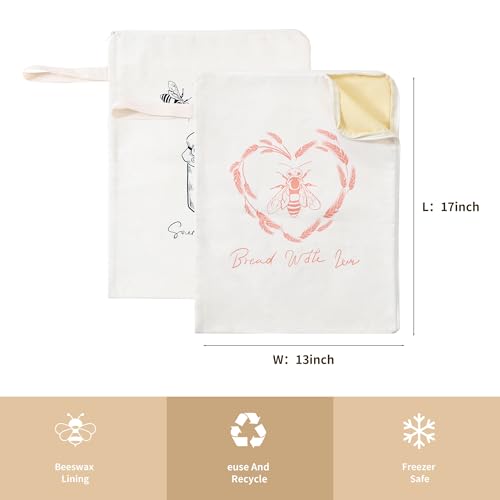 Premium Beeswax Bread Bags for Sourdough with Wide Zipper Access, 2 Pack XL(13x17in) Reusable Organic Beeswax-Coated Linen Cotton Bread Bags for Homemade Bread, Keeps Bread Fresh Naturally - color: White - Little Bee