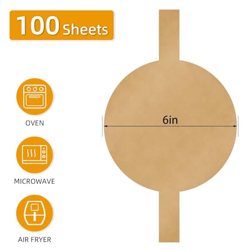 100 Sheets of 6-Inch Parchment Paper Rounds with Lift Tabs, Non-stick Precut Circle Cake Pan Liners, Ideal Baking Parchment Paper for Baking Cookies, Bread and Chiffon(Round 6in) - size: Round 6in