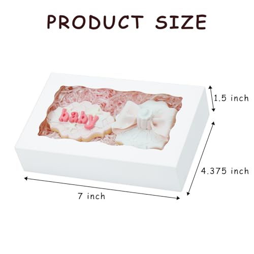 XINHPKGG 50 Pcs Cookie Boxes 7" x4 3/8" x1 1/2" Bakery Boxes with Window - color: White