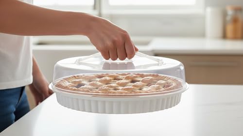 (2) Pie Carrier with Clear Dome Lid and Handle Pie Storage Container for Transporting, Serving, and Protecting Pies, Cakes, Tarts, and Desserts – Durable Reusable Plastic Dessert Keeper