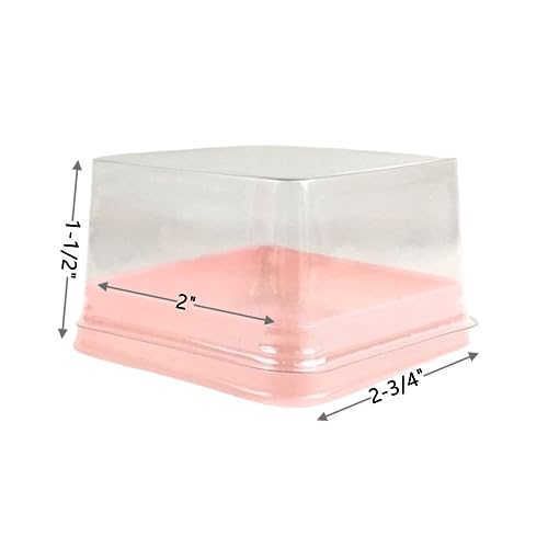 Hewnda 50 Pack Pink Bottom Clear Cover plastic mini cake box
