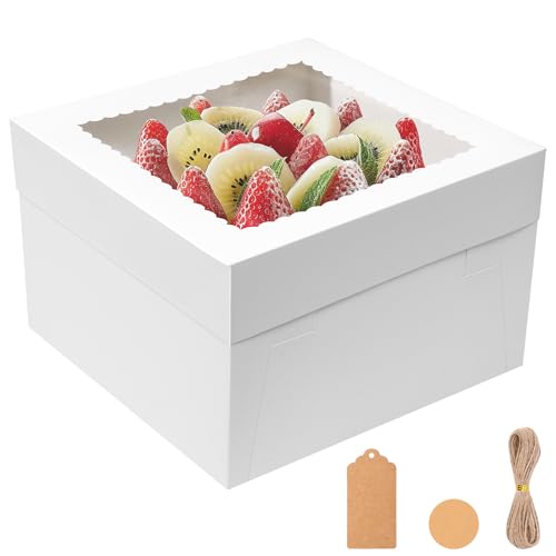NEOACT 4 Pack Cake Boxes, White Cake Boxes with Window, 12x12x6 In - color: White-Cake Boxes, size: 12x12x6 inches