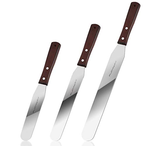 Straight Cake Icing Spatula set of 3 Professional Stainless Steel Cake Decorating Frosting Spatulas, 6"-8"-10" Flexible Resistant Blade, Wooden Handle for Easy Grip - size: 6" & 8" & 10" Straight spatulas