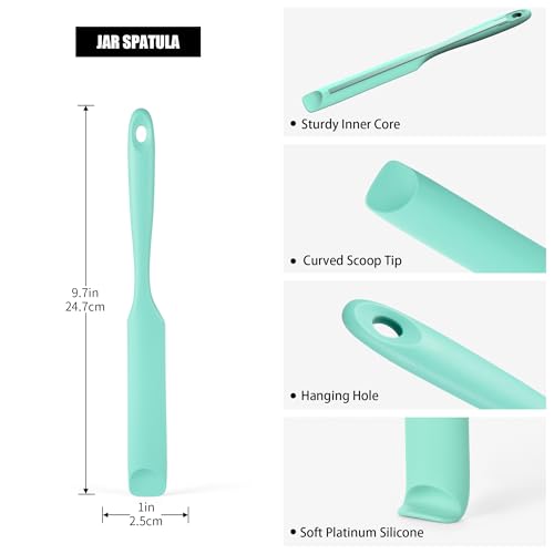 Doosu Silicone Jar Scraper Spatula Long Handle for Peanut Butter (Aqua Sky) - color: Aqua Sky, size: 9.7in (jar spatula)